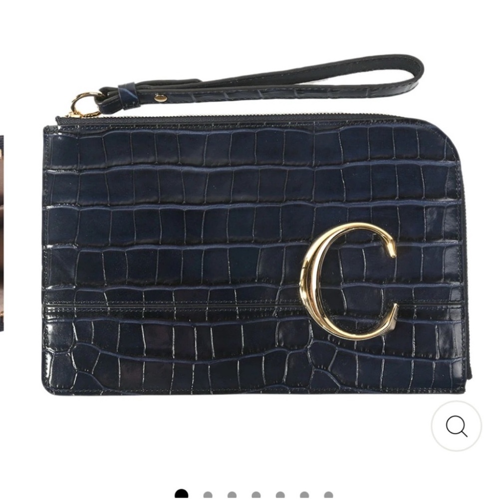 Chloe Dark Blue Crocodile-Embossed Wristlet